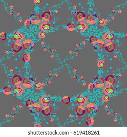 Seamless floral pattern with green and blue flowers, watercolor. Vector flower illustration. Seamless pattern with floral motif.