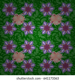 Seamless floral pattern in green and blue colors with motley flowers. Vector illustration.