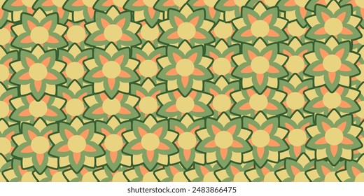 seamless floral pattern in green color. This is a vector illustration of repeating flowers. Design for decorative, wallpaper, shirts, clothing, tablecloths, blankets, wrapping, textures, textiles