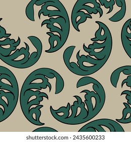 Patrón floral sin costura con follaje verde sobre fondo blanco. Adorno botánico con hojas estilizadas.