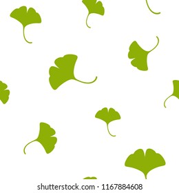 Seamless floral pattern green ginkgo biloba leaves. Floral texture on white background. Hand drawn shabby sprigs. For printing on fabric or paper. Vector illustration
