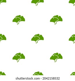 Seamless floral pattern green ginkgo biloba leaves. Floral texture on white background. Hand drawn shabby sprigs. For printing on fabric or paper. Vector illustration
