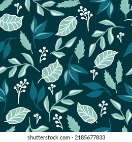 Seamless floral pattern with green leaf. Print for textile, wallpaper, covers, surface. For fashion fabric. Retro stylization.