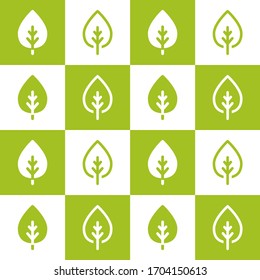 Seamless floral pattern. Green leaves in squares. eco texture  on white background. Flat silhouette simple ornament.  Nature eco background. 