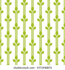 Seamless floral pattern. Green leaves texture  on white background. Flat wheat silhouette simple ornament.  Nature eco background. 