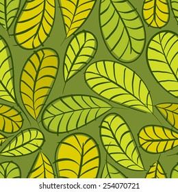 Seamless floral pattern, green leaves seamless background, hand drawn, vector.