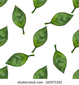 Seamless floral pattern. Green leaves on a white background, watercolor, ink.
