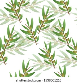 seamless floral pattern with green olive trees vector