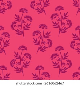 Seamless floral pattern with green, pink and black color hand draw art abstract flower and leaf background elements. Colorful flower garden pattern design vector
