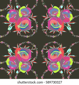 Seamless floral pattern with green and pink flowers, watercolor. Vector flower illustration. Seamless pattern with floral motif.