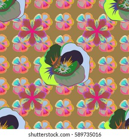 Seamless floral pattern with green and pink flowers, watercolor. Vector flower illustration. Seamless pattern with floral motif.