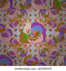 Seamless floral pattern in green and pink colors with motley flowers. Vector illustration.