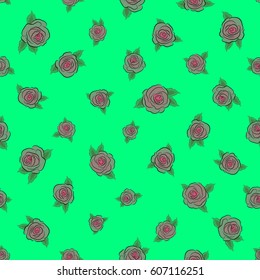 Seamless floral pattern in green and pink colors. Motley roses with a band of flowers. Watercolor painting seamless pattern.