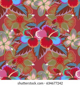 Seamless Floral Pattern in green and pink colors. Vector illustration.