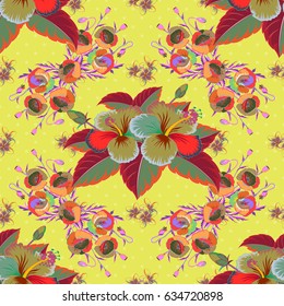 Seamless Floral Pattern in green and pink colors. Vector illustration.