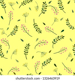 Seamless floral pattern with green twigs. Abstract design. Vector