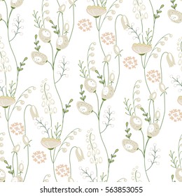 Seamless floral pattern with green twigs. Endless texture for your design, greeting cards, announcements, posters.