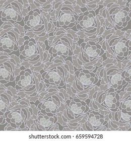 Seamless Floral Pattern with grey flowers. Stock vector illustration.