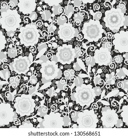 seamless floral pattern in grey tones