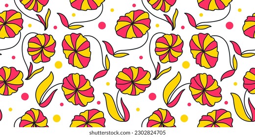 Patrón floral sin soldadura con estilo Groovy. Motivo de la flor para la moda, papel tapiz, papel de envolver, fondo, tela, textiles, ropa y diseño de tarjetas