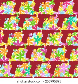 Seamless Floral Pattern with Guns Silhouettes