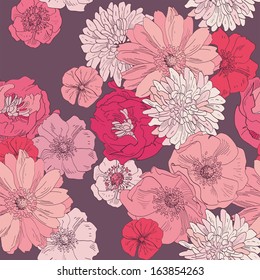 Seamless floral pattern. Hand draw realistic flower with rose and gerber