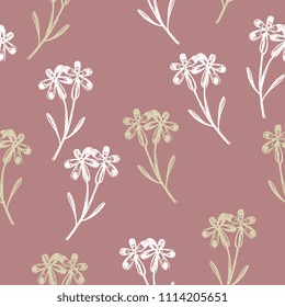Seamless floral pattern with hand drawn silhouetted sketches of stylized wild flowers. 