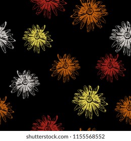 Seamless floral pattern with hand drawn linear sketches of Black-Eyed Susan flowers. Gloriosa Daisy blossom. Dwarf Marmalade. Rudbeckia hirta.