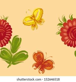 Seamless floral pattern, hand drawn, vector, illustration in Ukrainian folk style