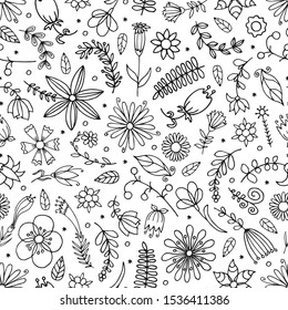 Seamless floral pattern. Hand drawn vector illustration in doodle style.