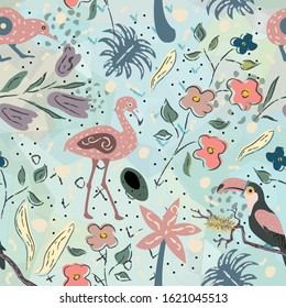 Seamless floral pattern of hand drawn flowers. Summer/Spring Collection. Great For backgrounds, wrapping paper, prints, wallpaper, cards, textiles, etc