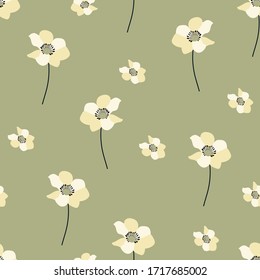 seamless floral pattern with hand drawn white anemone flowers. creative floral designs for fabric, wrapping, wallpaper, textile, apparel. vector illustration