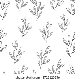 Seamless floral pattern. Seamless pattern with hand drawn forest leaves. Illustration in doodle style for wedding decoration, card, greeting, print and other floral vintage design.