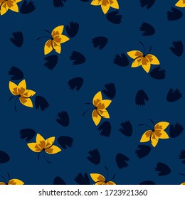 seamless floral pattern with hand drawn yellow fantasy flowers. creative floral designs for fabric, wrapping, wallpaper, textile, apparel. vector illustration