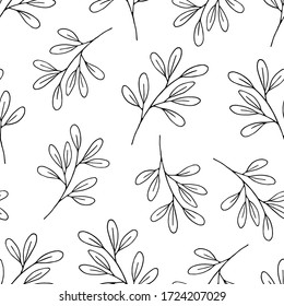 Seamless floral pattern. Seamless pattern with hand drawn forest leaves. Illustration in doodle style for wedding decoration, card, greeting, print and other floral vintage design.