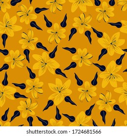 patrón floral sin fisuras con flores de lirio dibujadas a mano. creativos diseños florales para tela, envoltura, papel pintado, textiles, prendas de vestir. ilustración vectorial