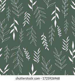 Seamless floral pattern. Seamless pattern with hand drawn forest leaves. Illustration in doodle style for wedding decoration, card, greeting, print and other floral vintage design.