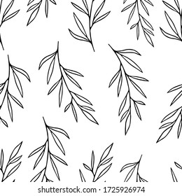 Seamless floral pattern. Seamless pattern with hand drawn forest leaves. Illustration in doodle style for wedding decoration, card, greeting, print and other floral vintage design.