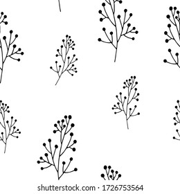 Seamless floral pattern. Seamless pattern with hand drawn forest leaves. Illustration in doodle style for wedding decoration, card, greeting, print and other floral vintage design.
