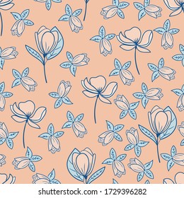 seamless floral pattern with hand drawn pink magnolia flowers. creative floral designs for fabric, wrapping, wallpaper, textile, apparel. vector illustration