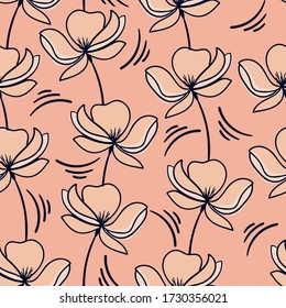 seamless floral pattern with hand drawn pink magnolia flowers. creative floral designs for fabric, wrapping, wallpaper, textile, apparel. vector illustration