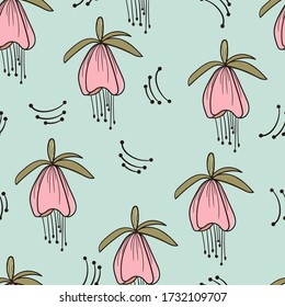 seamless floral pattern with hand drawn fuchsia flowers. creative floral designs for fabric, wrapping, wallpaper, textile, apparel. vector illustration