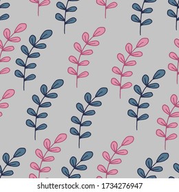 Seamless floral pattern. Hand drawn. Cute leaves on grey background botanical doodle illustration. Design for packaging, fabric, textile, wallpaper, website, greeting cards, printed material.

