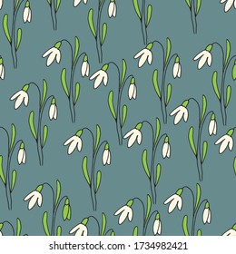 Seamless floral pattern. Hand drawn. Cute flowers on green background botanical doodle illustration. Design for packaging, fabric, textile, wallpaper, website, greeting cards, printed material.

