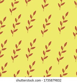 Seamless floral pattern. Hand drawn. Cute leaves on yellow background botanical doodle illustration. Design for packaging, fabric, textile, wallpaper, website, greeting cards, printed material.

