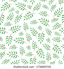 Patrón floral sin foco. Dibujado a mano. hojas sobre el fondo blanco de la ilustración botánica del doodle. Diseño para embalajes, tejidos, papel pintado, sitio web, tarjetas de felicitación, material impreso.