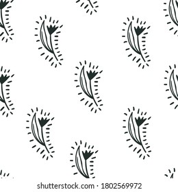 patrón floral sin fisuras con doodle dibujado a mano en flores blancas y negras. Perfecto para prendas de vestir, tela, textil, decoración, papel envolvente, postal, papelería. Ilustración vectorial