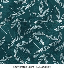 Seamless floral pattern of hand drawn branches and leaves. Vector sketch plant elements in one continuous art line. Modern design for print, fabric, packaging paper