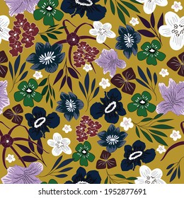 A seamless floral pattern with hand drawn elements designed taking inspiration from nature. This pattern is perfect for textile printing, wallpaper, home decor and much more.