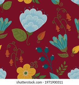 Seamless Floral Pattern of Hand Drawn Flowers that Repeats